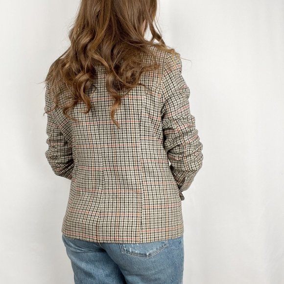 Vintage Oversized Double Breasted Houndstooth Plaid Wool Knit Blazer Jacket Coat - Picture 2 of 7